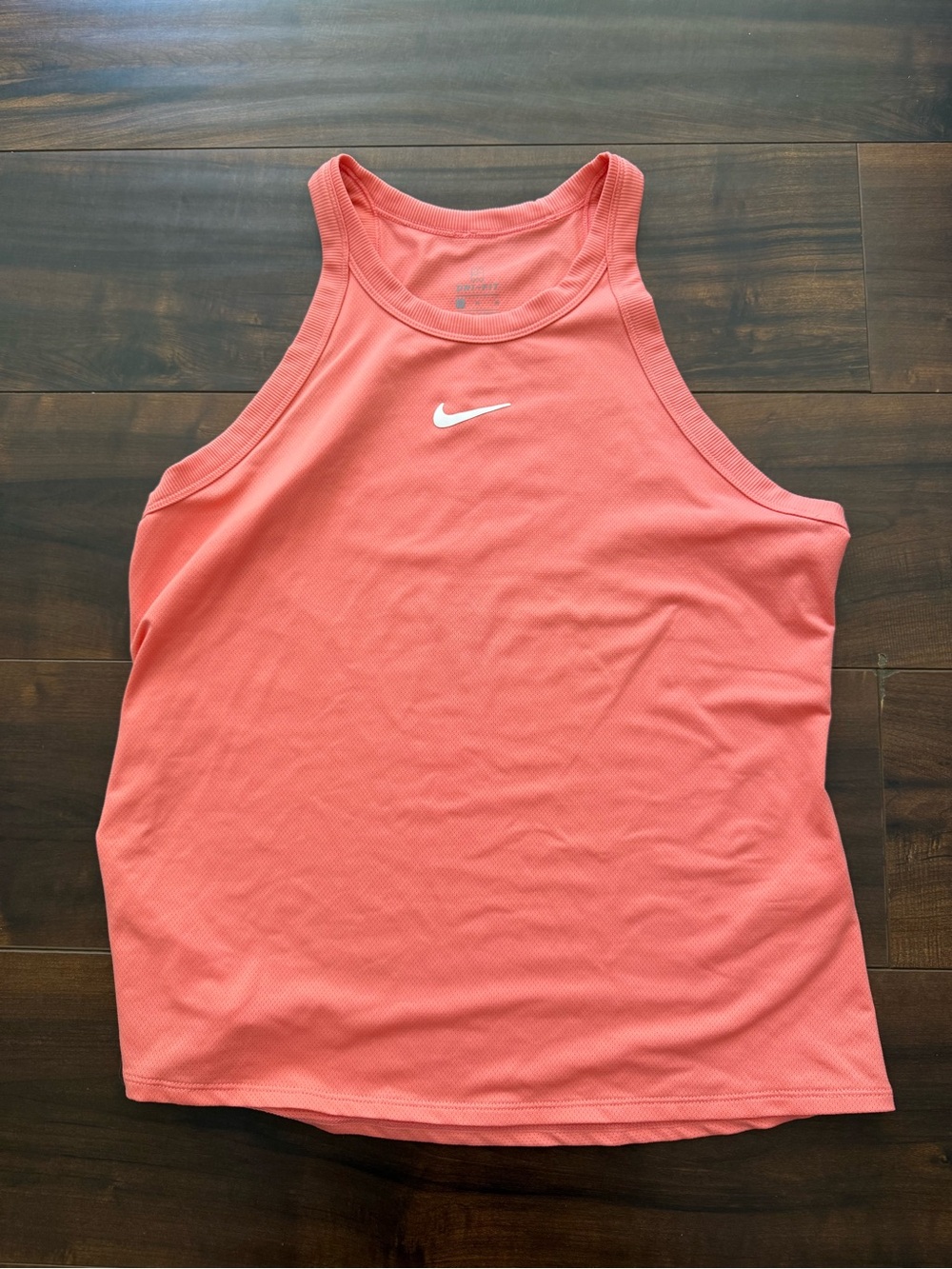 Nike Women's Coral-Orange High-Neck Tank with White Swoosh